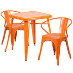 Flash Furniture Commercial Grade 23.75" Square Black Metal Indoor-Outdoor Table Set with 2 Arm Chairs