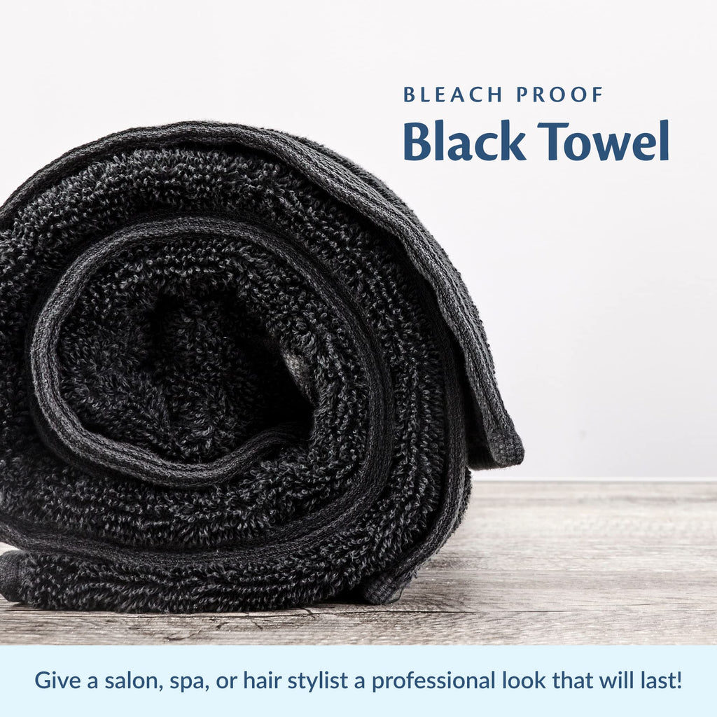 Groko Textiles Black Bleach Proof Towels Set, 48 Pack 100% Cotton 16' X 27' Color Safe, Stain Resistant, Quick Drying Towels F
