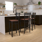 Flash Furniture HERCULES Series Black Ladder Back Metal Restaurant Barstool - Cherry Wood Seat