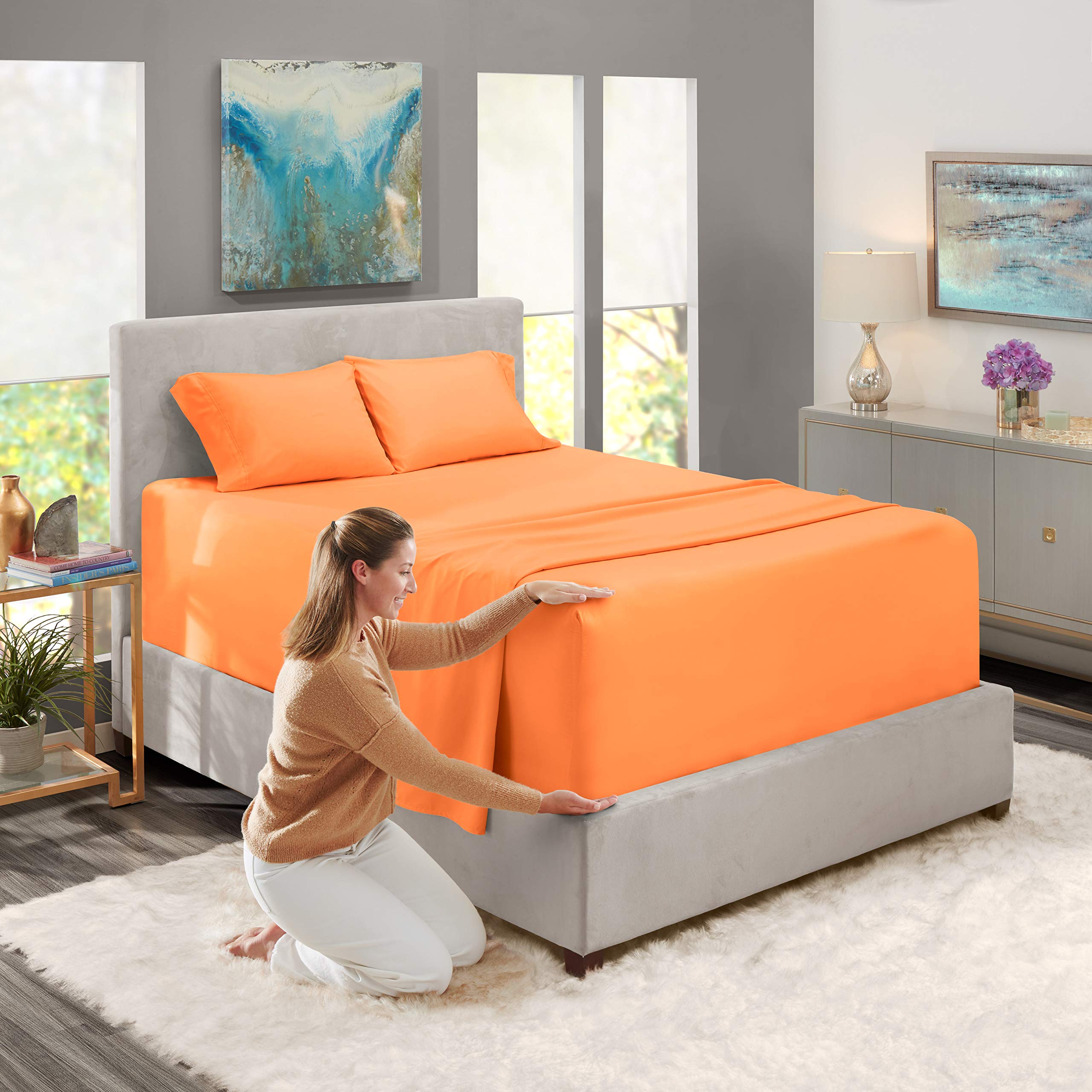 Nestl Extra Deep Pocket Sheets - Fits Mattress 18-24 Inches Deep, Extra Deep Pocket Twin Sheets Sets, 4 Piece Twin Size Sheets, Twin Sheets Deep Pocket, Apricot Buff Orange Sheets