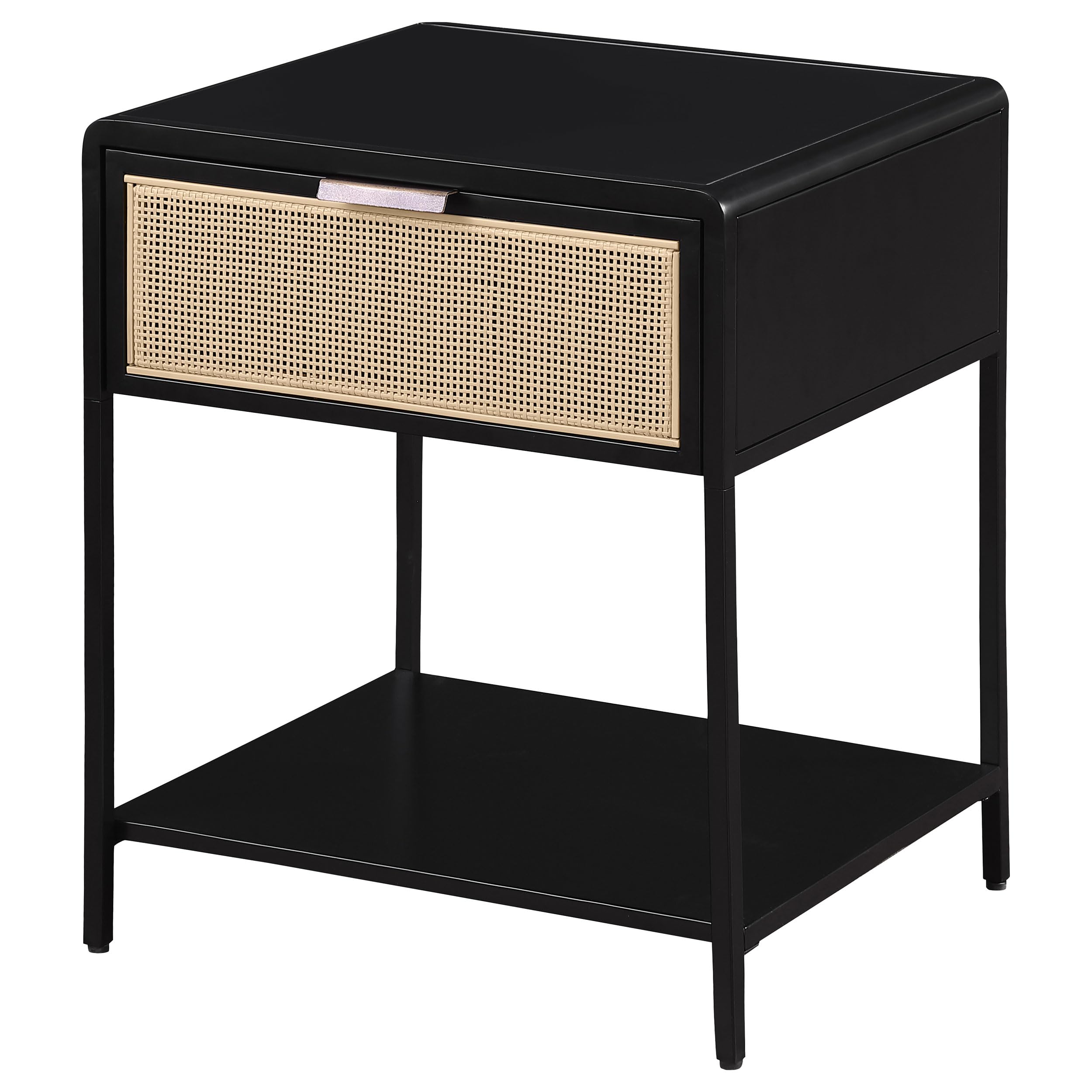 Coaster Home Furnishings Amherst 1-Drawer Radio Weave Cane Metal Bedside Table Black