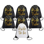 Pop Fizz Designs | Bride & Bride Tribe Drawstring Bags (7 Pack) | Bags for Bachelorette Party | Black