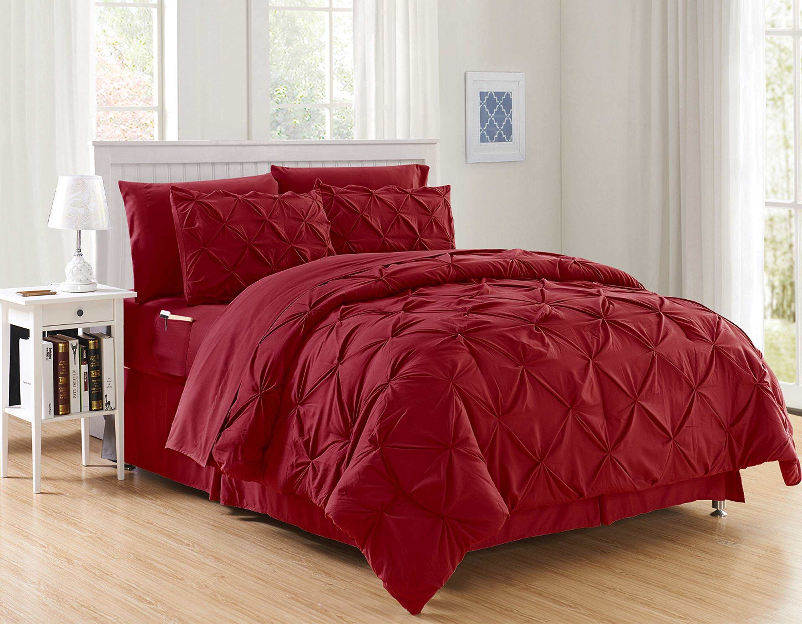 Elegant Comfort Luxury Best, Softest, Coziest 6-Piece Bed-In-A-Bag Comforter Set On Amazon Silky Soft Complete Set Includes Bed Sheet Set With Double Sided Storage Pockets, Twin/Twin Xl, Burgundy