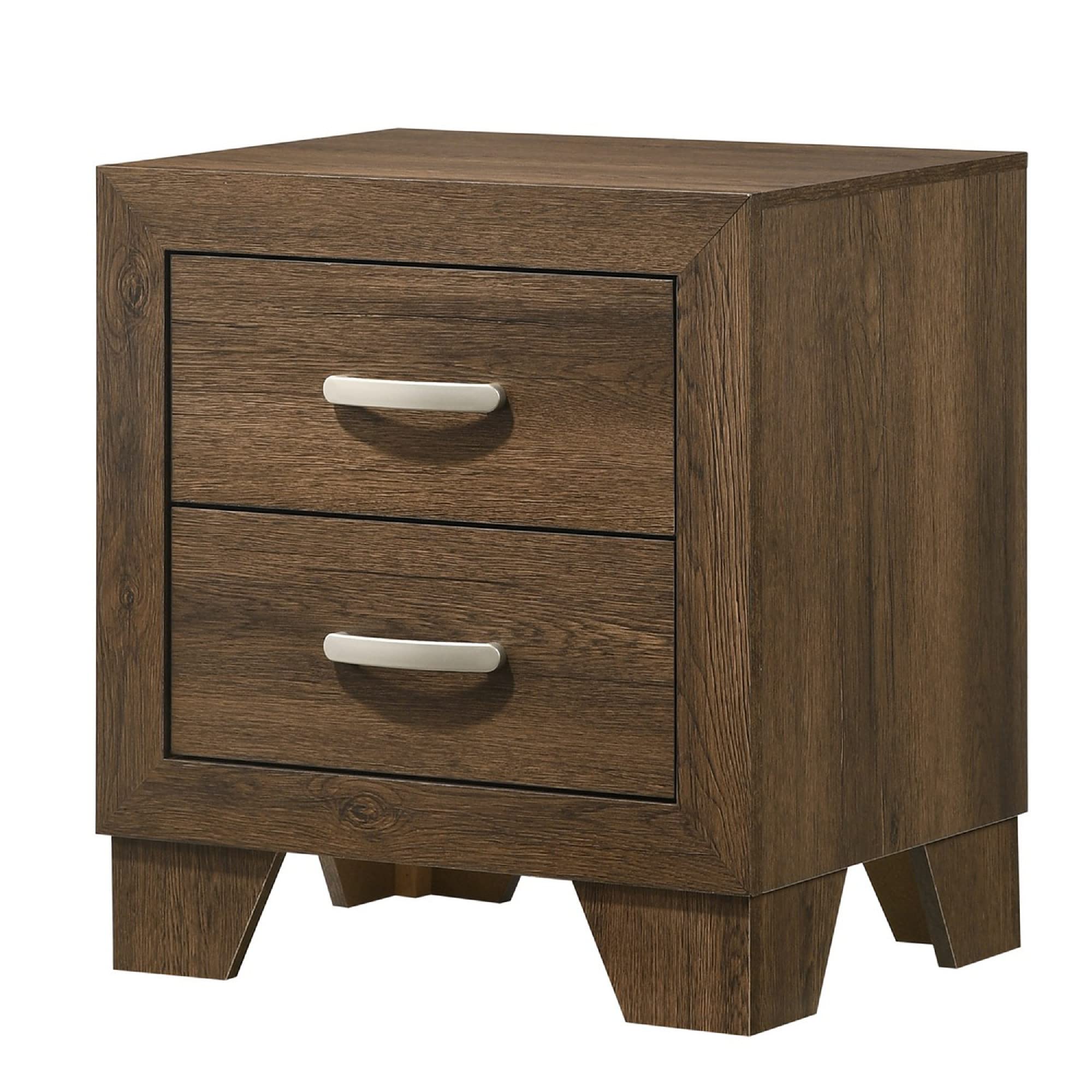 Benjara Transitional Style Wooden Nightstand with 2 Drawers and Metal Handles, Brown