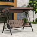 Purple Leaf 3-Seat Deluxe Outdoor Patio Porch Swing With Weather Resistant Steel Frame, Adjustable Tilt Canopy, Cushions And Pillow Included, Beige