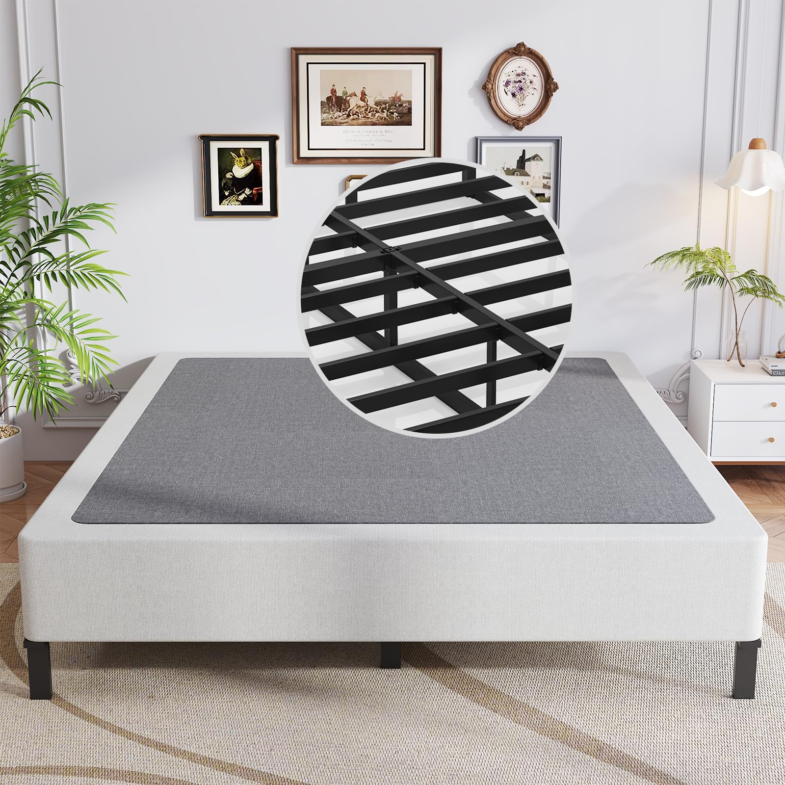 OSASET King Box Spring, 9 Inch Metal King Size Box Spring Only, Heavy Duty Metal Frame Mattress Foundation Support for 3000lbs, 