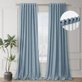 Boodii Room Darkening Curtains 96 Inches Long For Living Room Back Tab Blue Blackout Curtains Neutral Aesthetic Linen Textured T