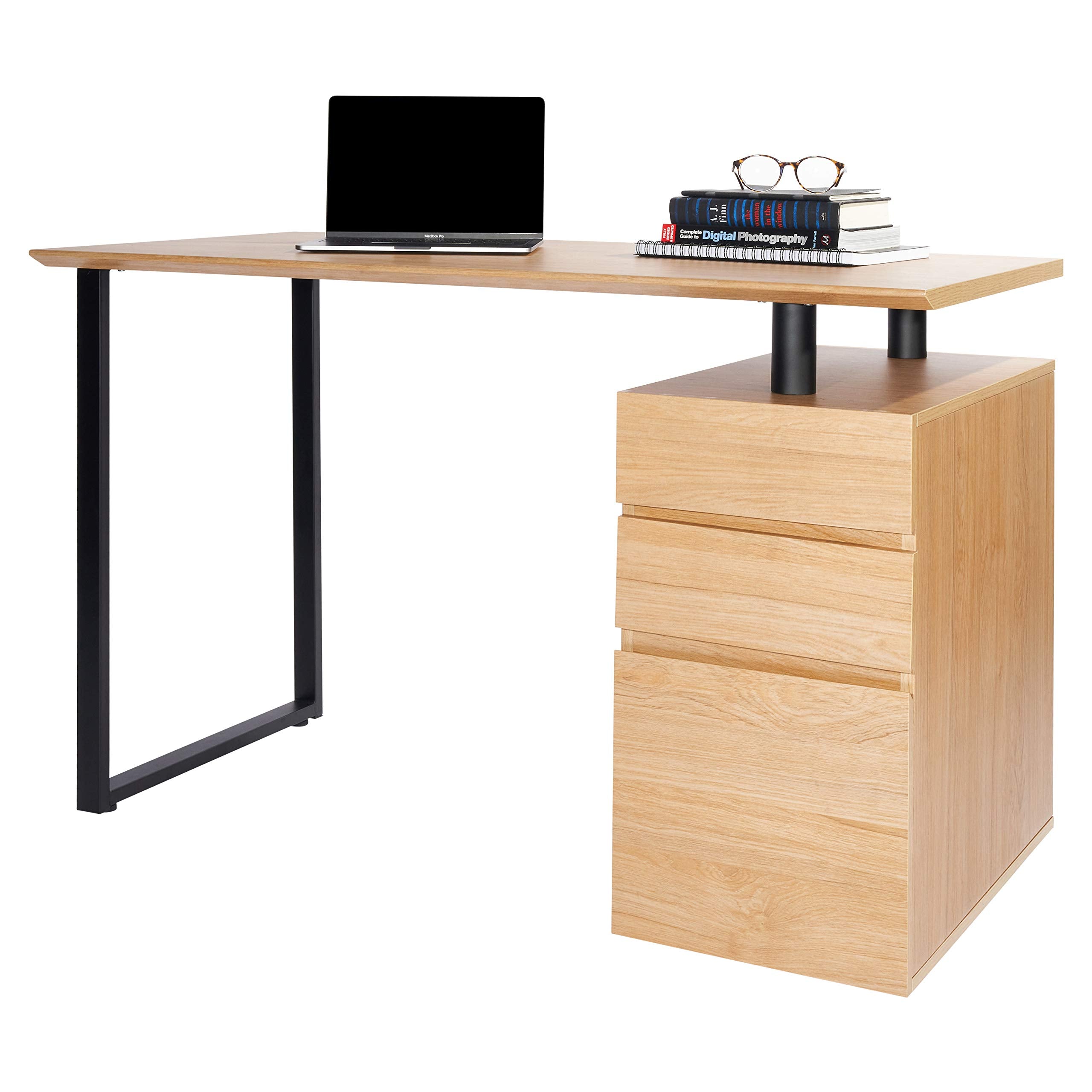Techni Mobili Computer Desk With Storage And File Cabinet, 30&quot; X 23.6&quot; X 47&quot;, Pine