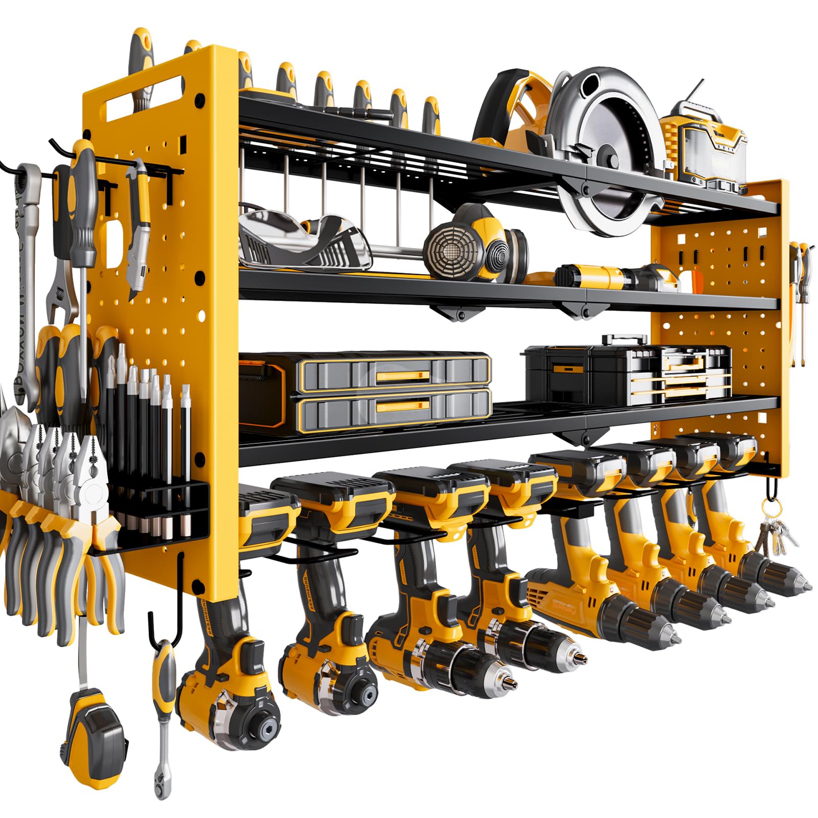 Nattydot Power Tool Organizer Wall Mount,Cordless Drill Organizer,4 Layers Large Capacity Tool Rack With 8 Drill Holders(Yellow)
