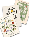 Abstract Matisse Wall Art Decor,Flower Market Prints Set of 3,Unframed Green Wall Art Exhibition Posters,12x16in Quality Canvas 