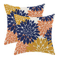 Navy Blue Summer Outdoor Pillow Covers 18x18 Inch Set of 2 Mustard Yellow Coral Dahlia Floral Decor Throw Pillows Modern Geometr