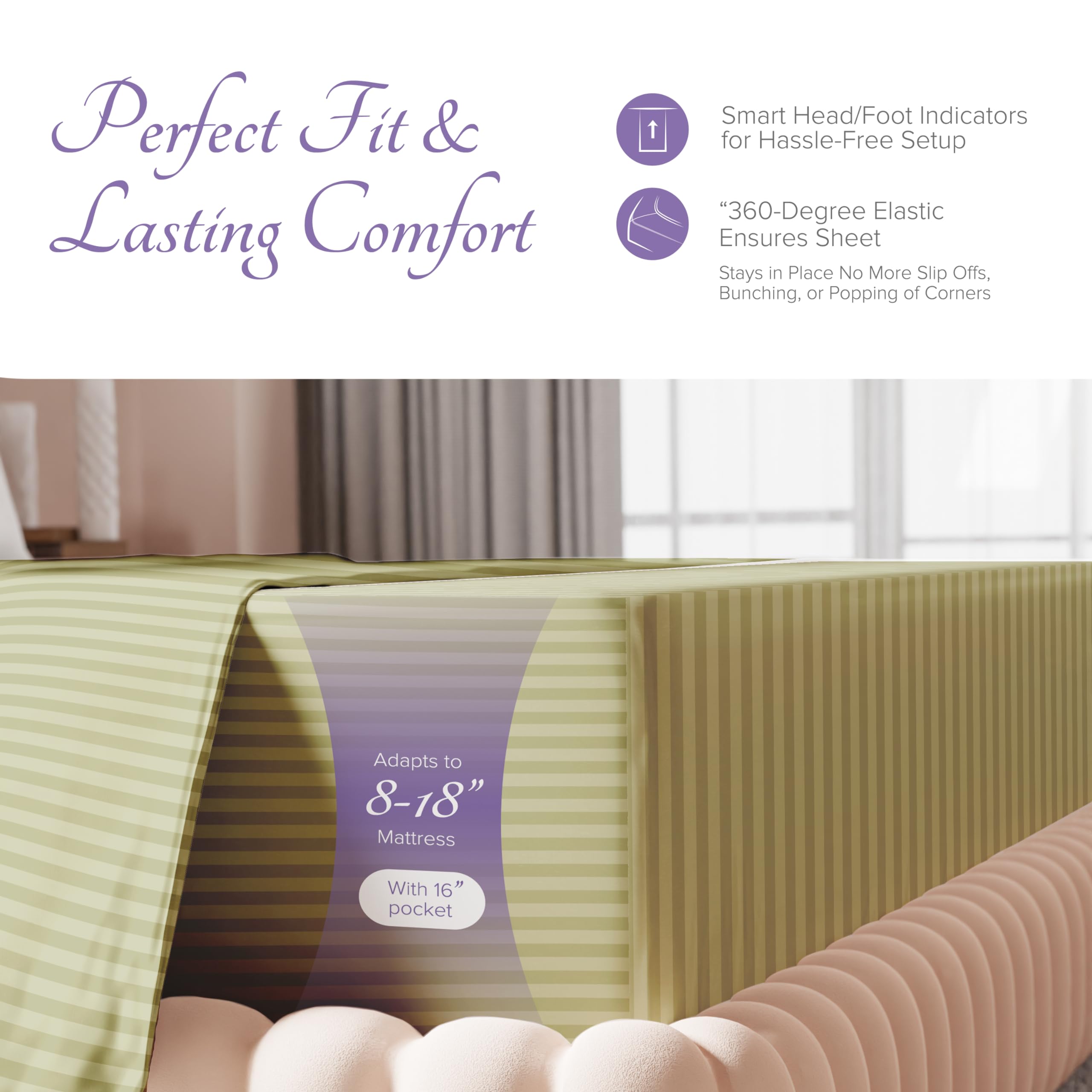 Carressa Linen Luxury Egyptian Cotton California King Stripe Sheet Set - 600 Thread Count Extra Long Staple 4 Pc Set, Cal King D