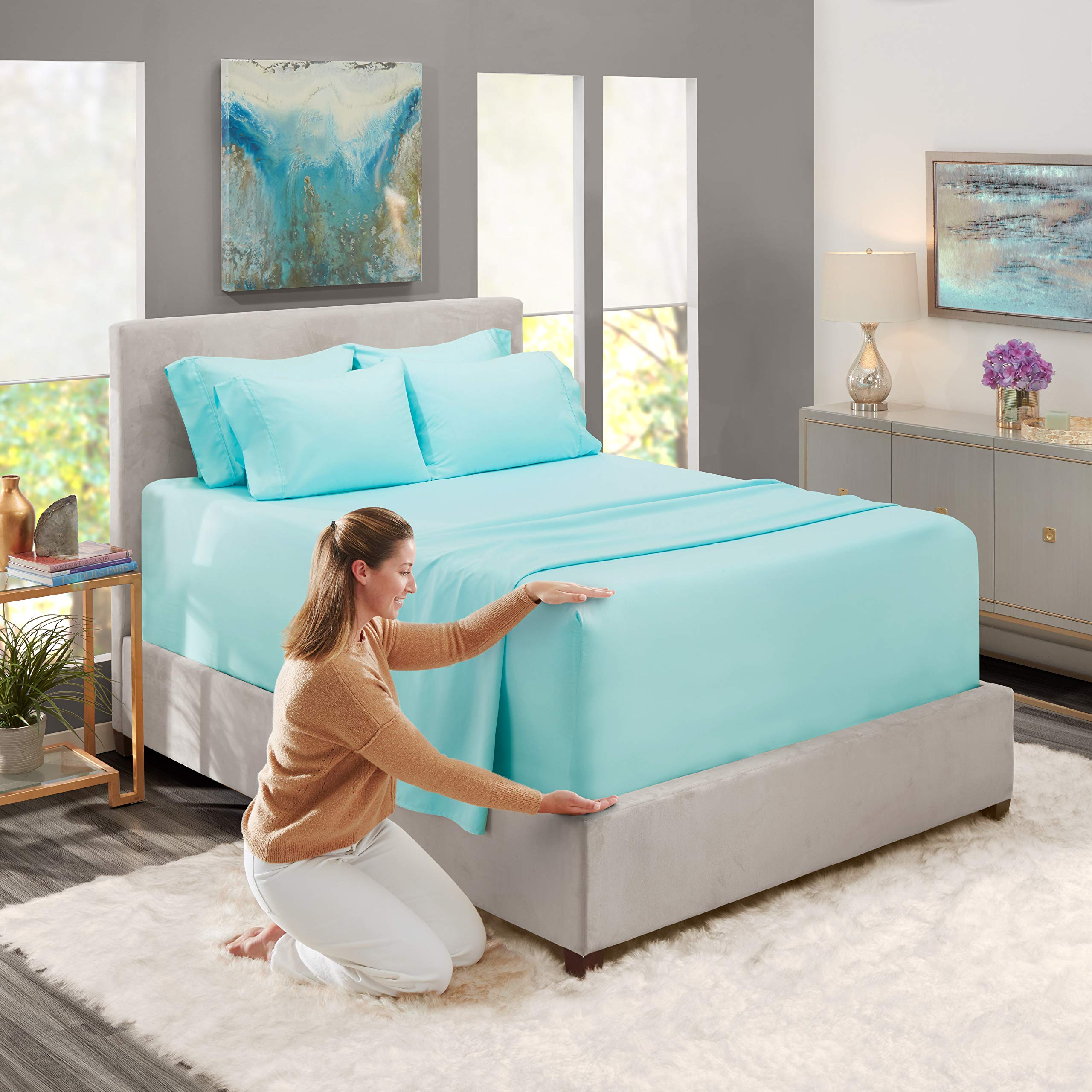 Nestl Extra Twin Deep Pocket Sheets Set - 4 Pc Soft Microfiber Twin Sheets Deep Pocket - Fade Resistant Bedding Sheets & Pillowcases - Twin, Baby Light Blue