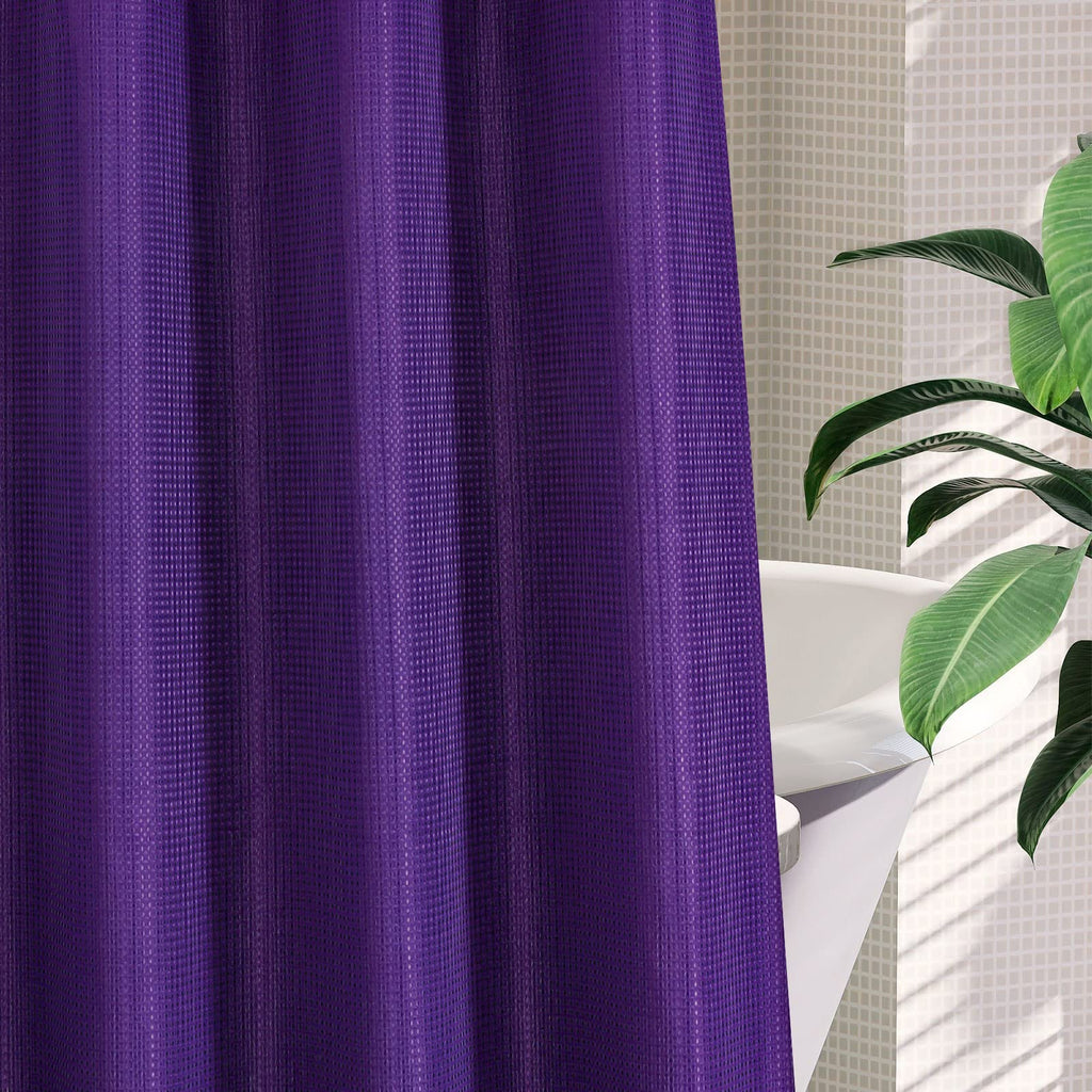 Mitovilla Purple Waffle Small Stall Shower Curtain 36 X 74, No Hooks Needed Half Size Narrow Waffle Weave Fabric Shower Curtain