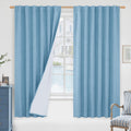 LAMIT 100% Blackout Blue Linen Curtains, 63 Inches Linen Textured Thermal Bedroom Curtains Back Tab and Rod Pocket Neutral Panel