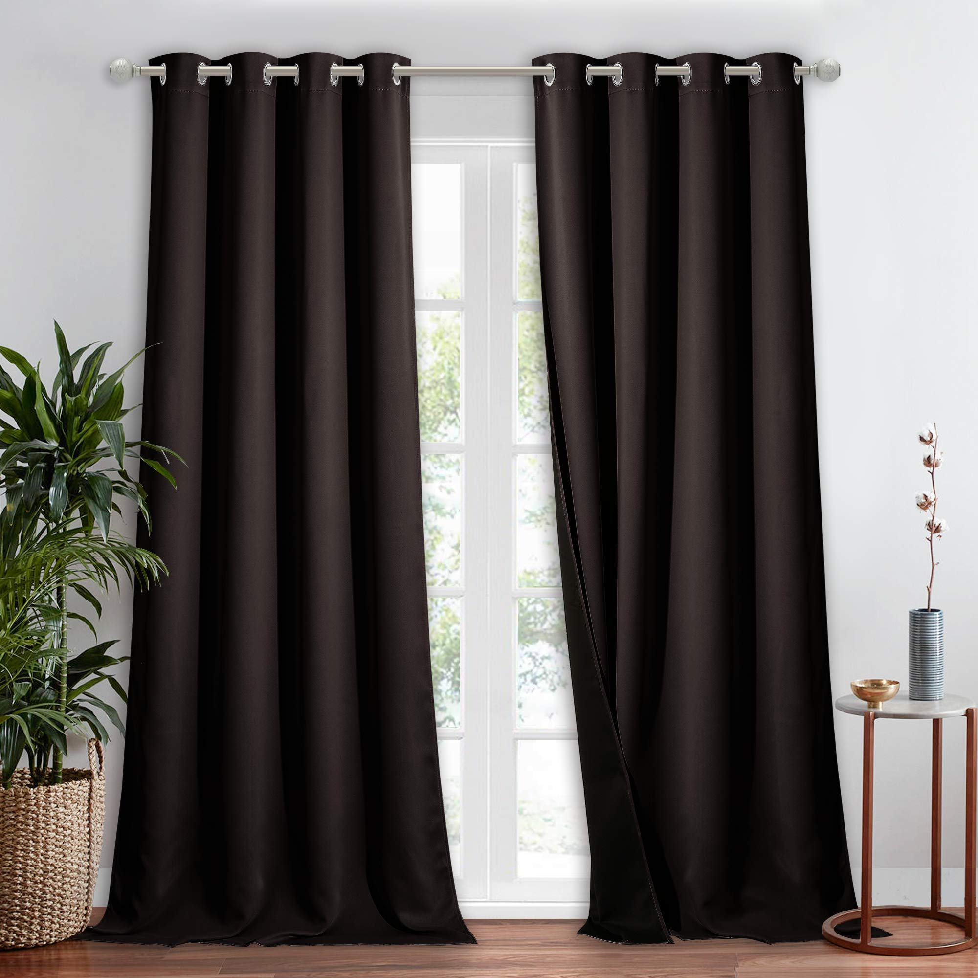 Nicetown Extra Long Truly Blackout Drape For Hall And Villa, 100% Blackout Window Curtain Panel With Black Lined For Night Shift