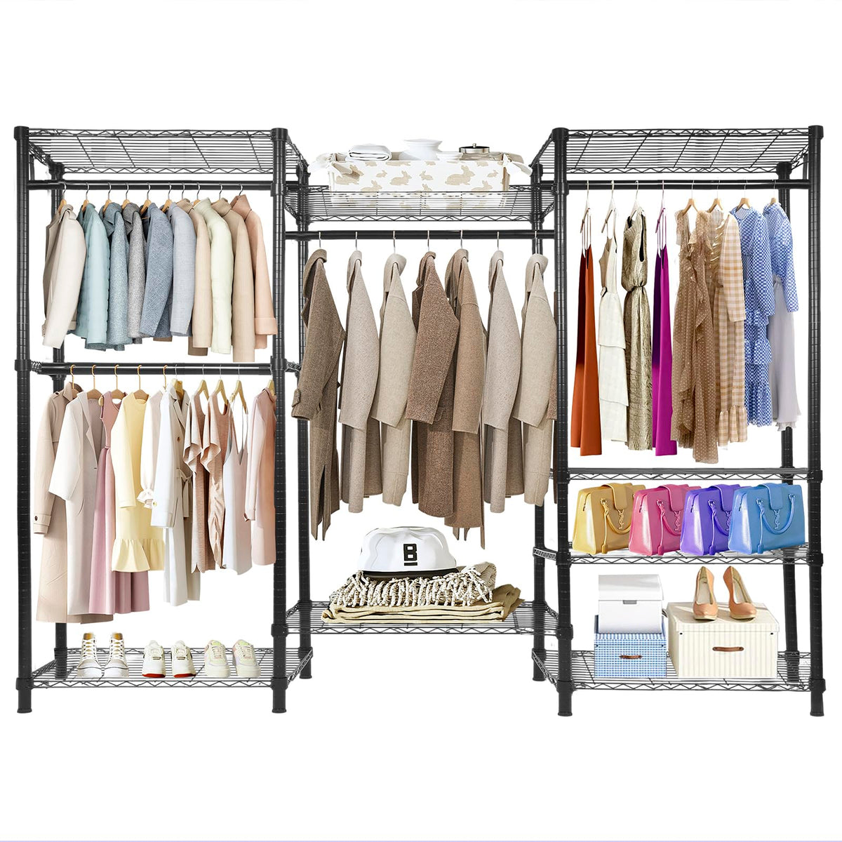 Whitmor Portable Wardrobe Closet Heavy Duty Clothes Rack System, Freestanding Closet Organizers and Storage Rack for Hanging Clo