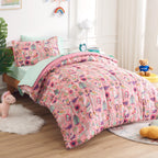 Sleep Zone Comforter Set Bed In A Bag, 7 Pieces Girls, Cattoon Pattern For Kids, Toddlers, Teens, Ultra Soft And Washable (Garde