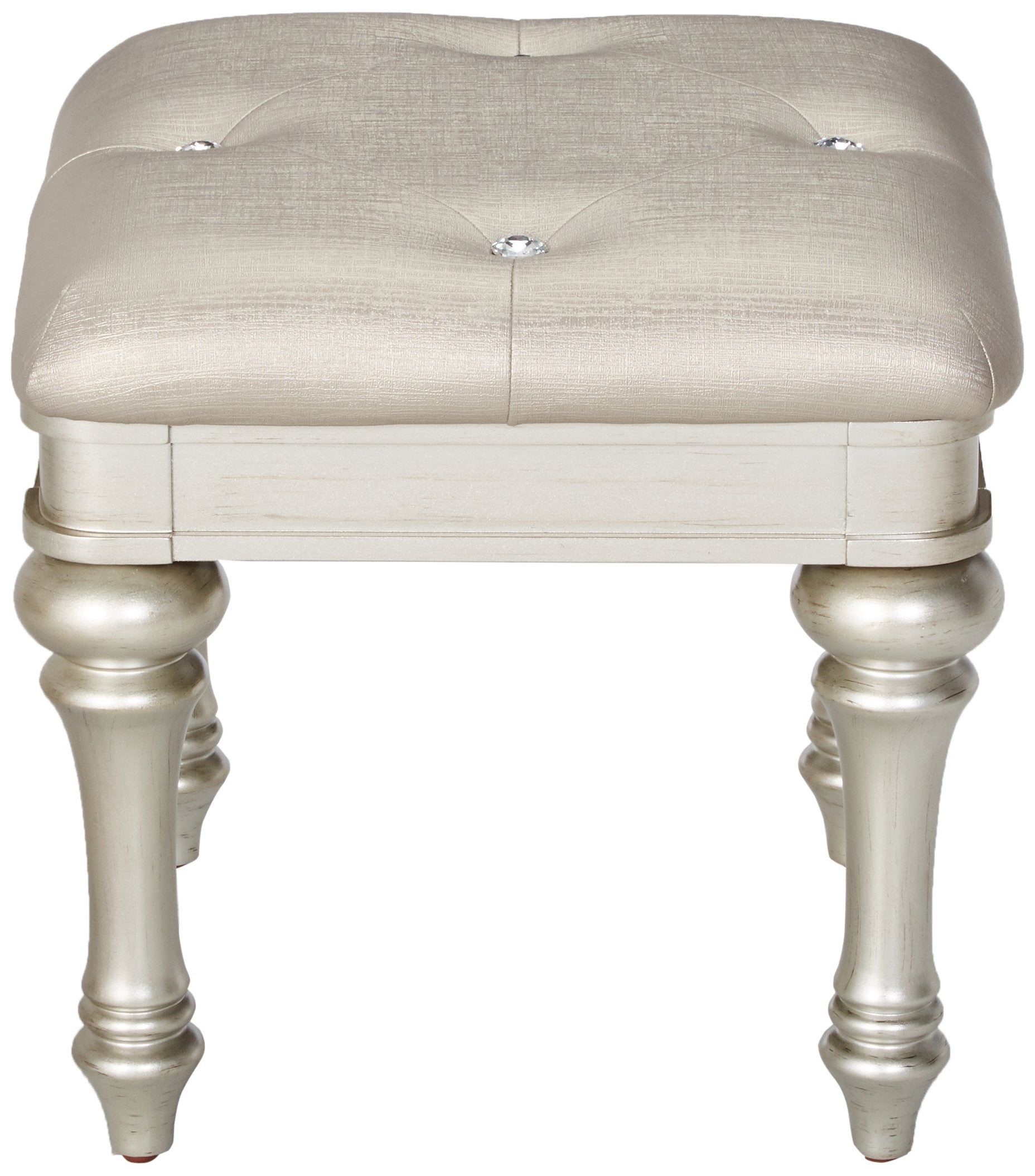 Coaster Furniture Bling Game Modern Glam Upholstered Accent Vanity Stool Metallic Gray Faux Leather Platinum Silver Finish 204189