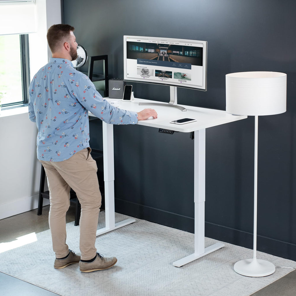Vivo Electric 60 X 30 Inch Standing Desk Workstation, Memory Controller Height Adjustment, 1B Series, White Top White Frame, Desk-Kit-1W6W-30