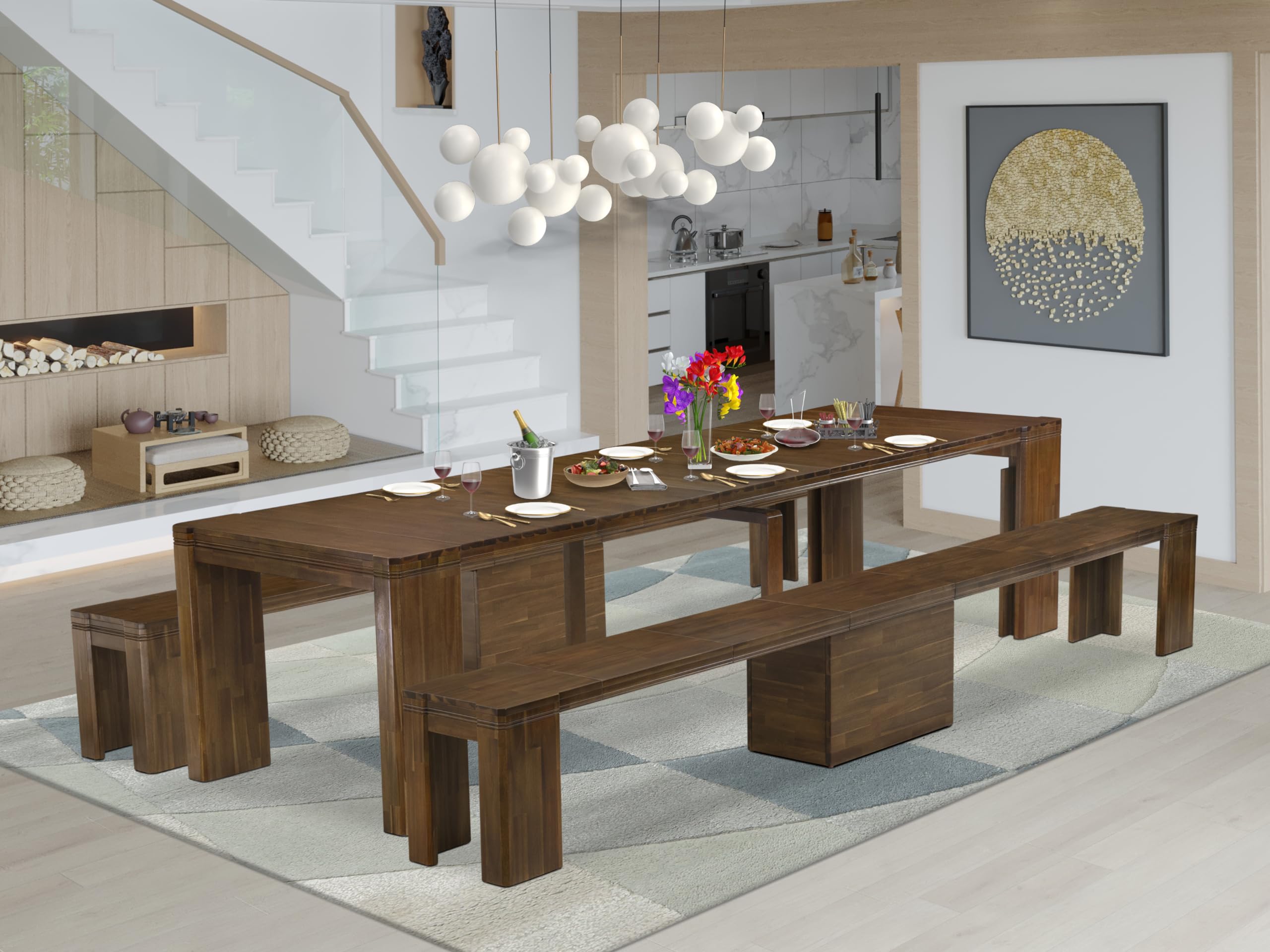 Luxe by East West Furniture - X0000-208-00 - 3 Pieces Dining Table Set Includes 1 Kitchen Table and 2 Modern Benches, 39x120 Inch, Antique Walnut