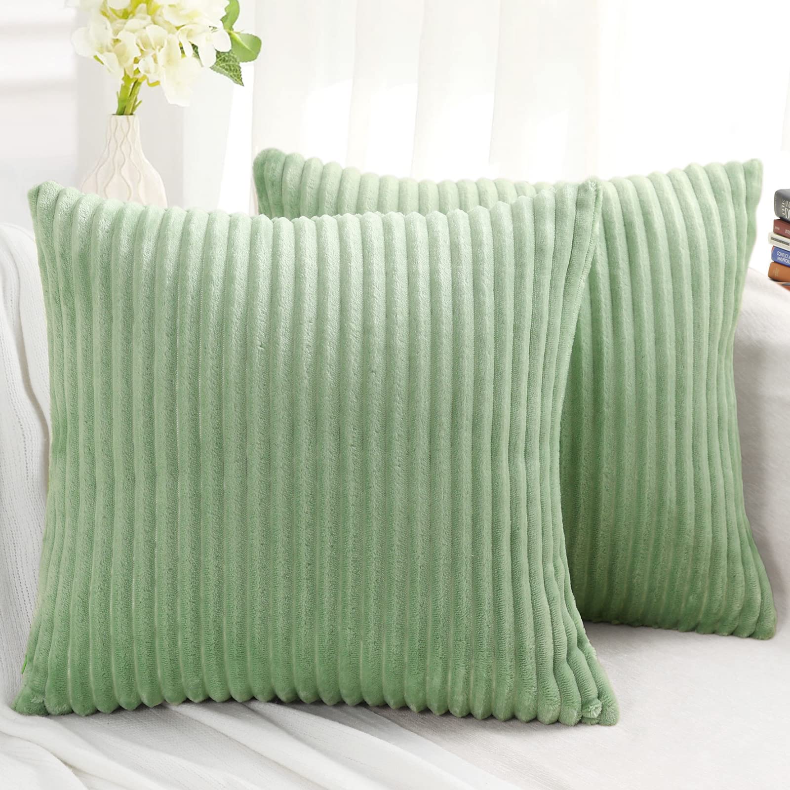 Simmore Decorative Throw Pillow Covers 22X22 Set Of 2, Soft Plush Flannel Double-Sided Fluffy Couch Pillow Covers For Sofa Livin