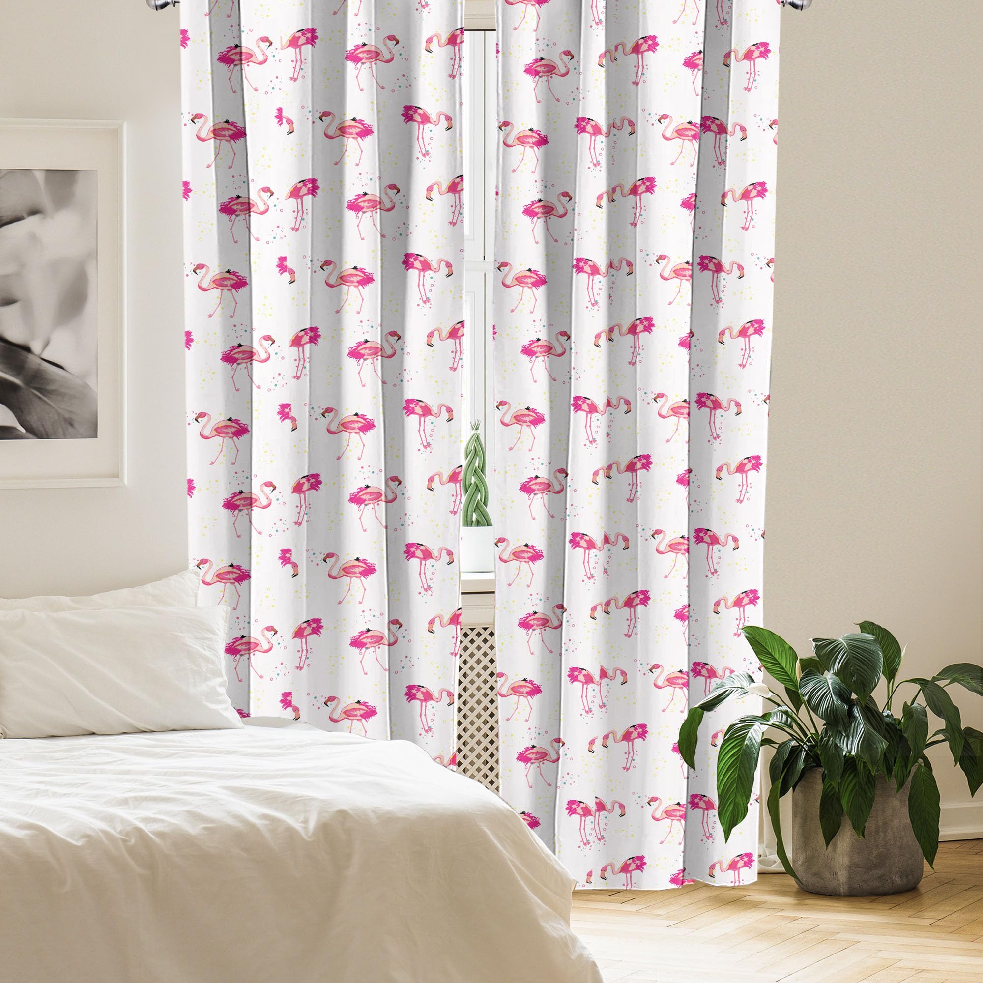 Ambesonne Flamingo Curtains, Repetitive Pattern Of Hand Painted Tropic Birds And Spots, Window Treatments 2 Panel Set For Living