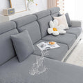 Smiry Waterproof Couch Cushion Covers, Stretch Jacquard Sectional Couch Covers, L Shape Sofa Cushion Covers, Washable Chaise Lounge Cover Elastic Furniture Protector (X-Large Chaise Cover, Light Grey)