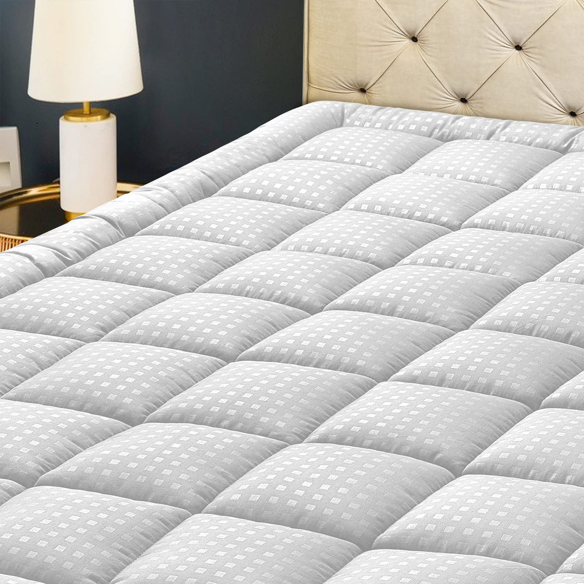 Hyleory Full Mattress Pad Quilted Fitted Mattress Protector Cooling Pillow Top Mattress Cover Breathable Fluffy Soft Mattress To