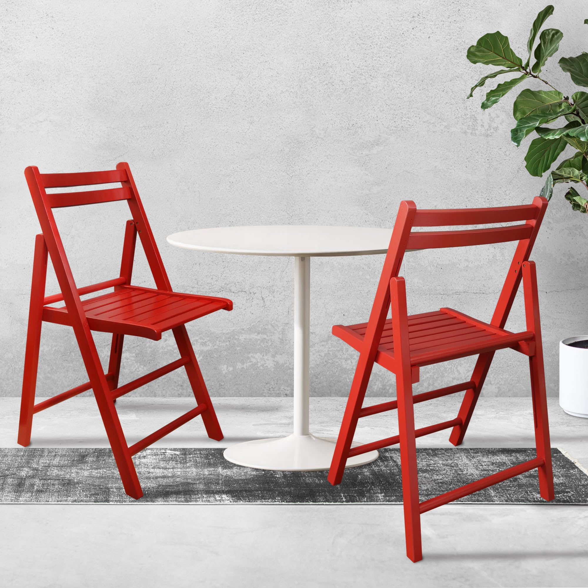 Casual Home Wooden Folding Chairs 2-Pcs Set - Red