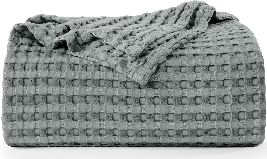 Utopia Bedding Cotton Waffle Blanket 300 Gsm (Cool Grey - 90X90 Inches) Soft Lightweight Breathable Bed Blanket Queen Size Layer