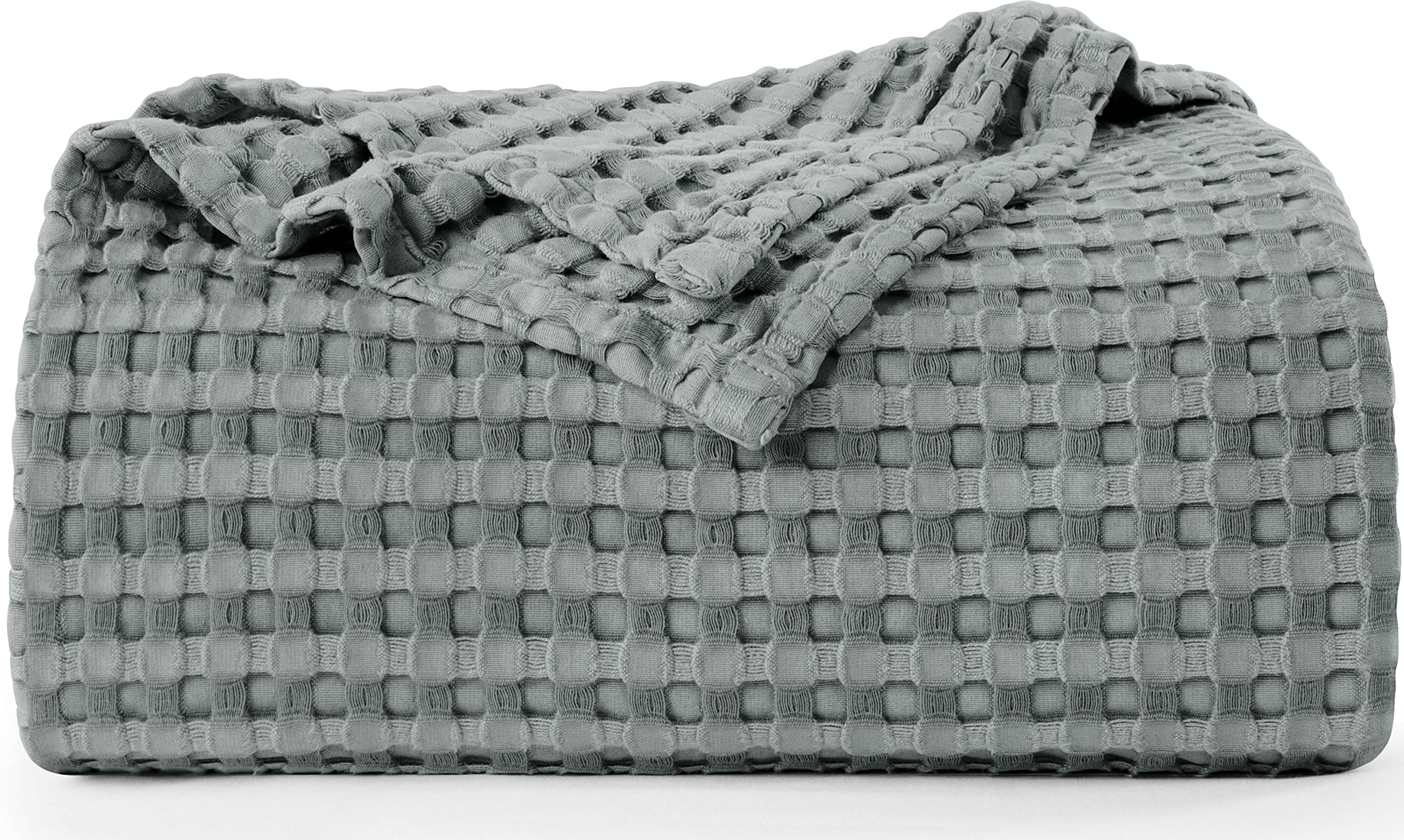 Utopia Bedding Cotton Waffle Blanket 300 Gsm (Cool Grey - 90X90 Inches) Soft Lightweight Breathable Bed Blanket Queen Size Layer