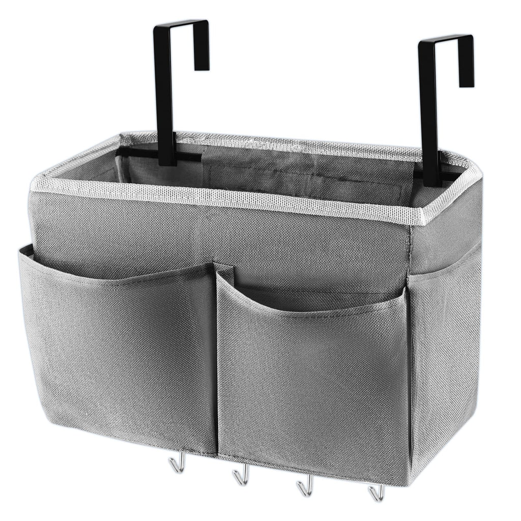 Frjjthchy Bedside Storage Organizer 5 Pockets with 4 Hooks Hanging Storage Bag for Headboards/Bunk Bed (Grey)