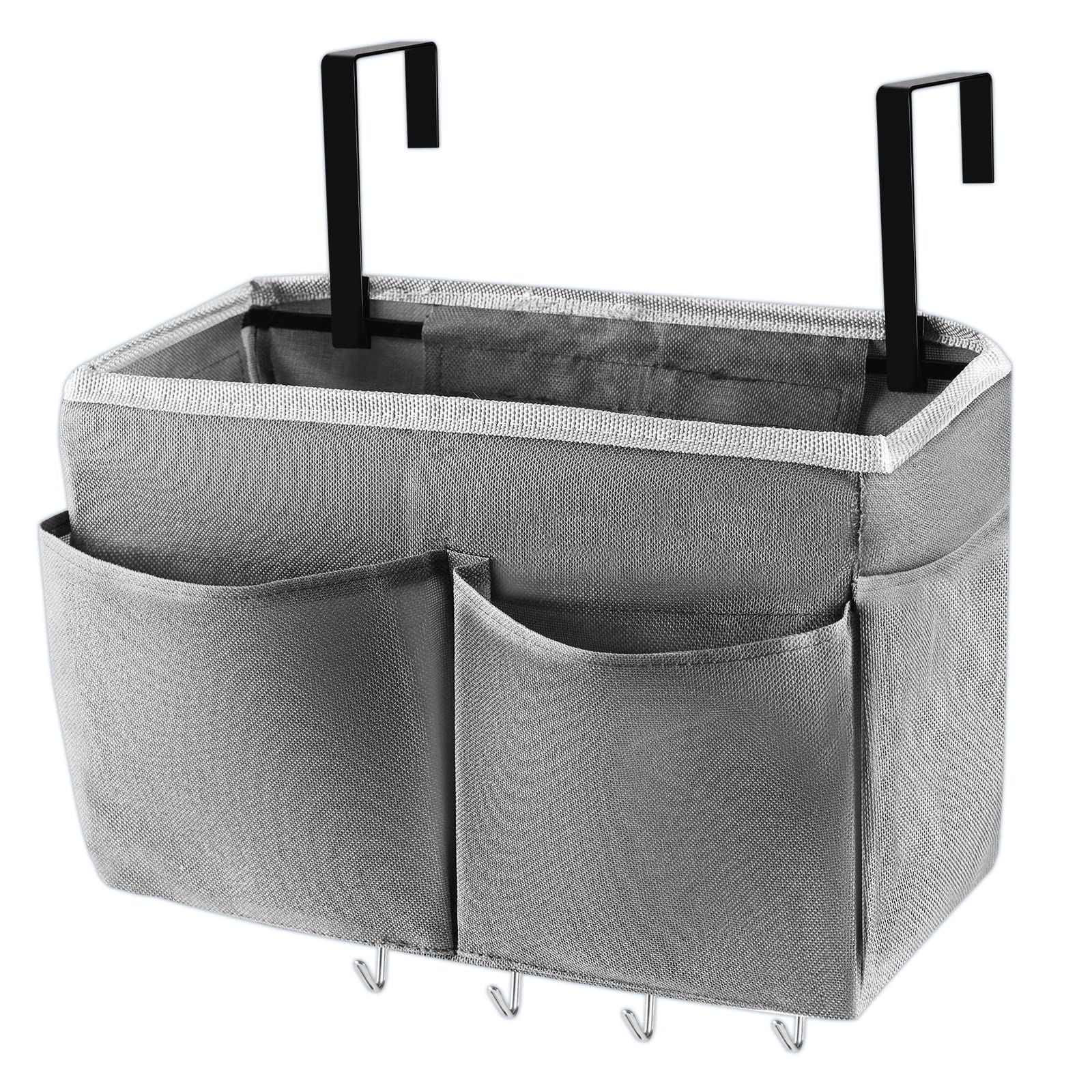 Frjjthchy Bedside Storage Organizer 5 Pockets with 4 Hooks Hanging Storage Bag for Headboards/Bunk Bed (Grey)