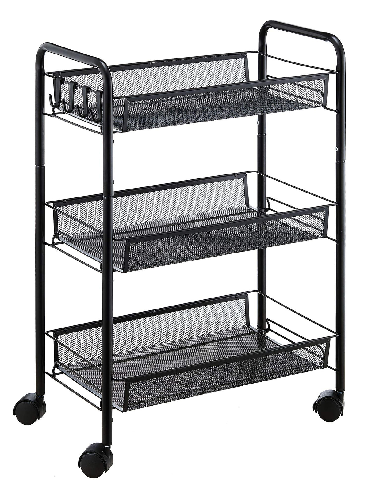 Jane Eyre 3-Tier Rolling Utility Storage Rack Cart On Wheels, Trolley Craft Cart, Multi-Purpose Organizer Shelf, Black