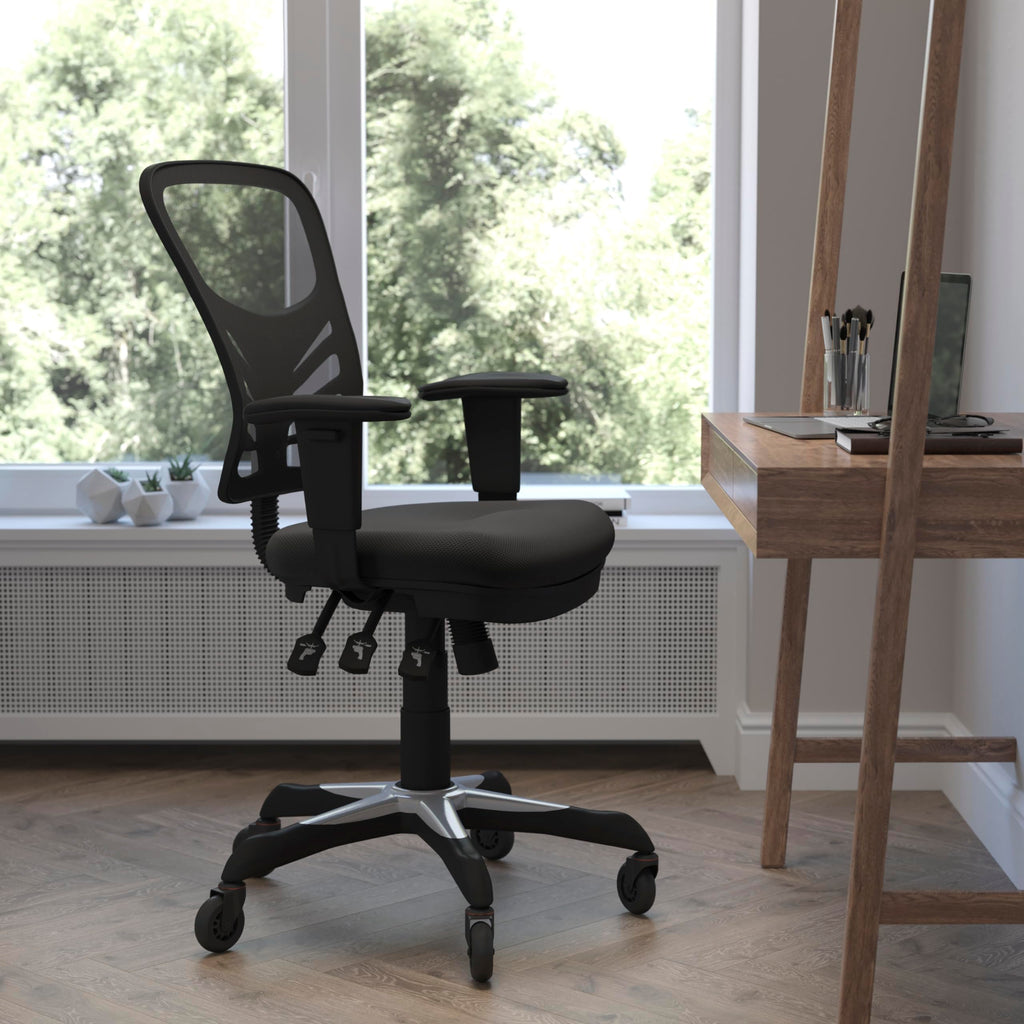 Flash Furniture Nicholas Mid-Back Black Mesh Multifunction Executive Swivel Ergonomic Office Chair With Adjustable Arms And Transparent Roller Wheels