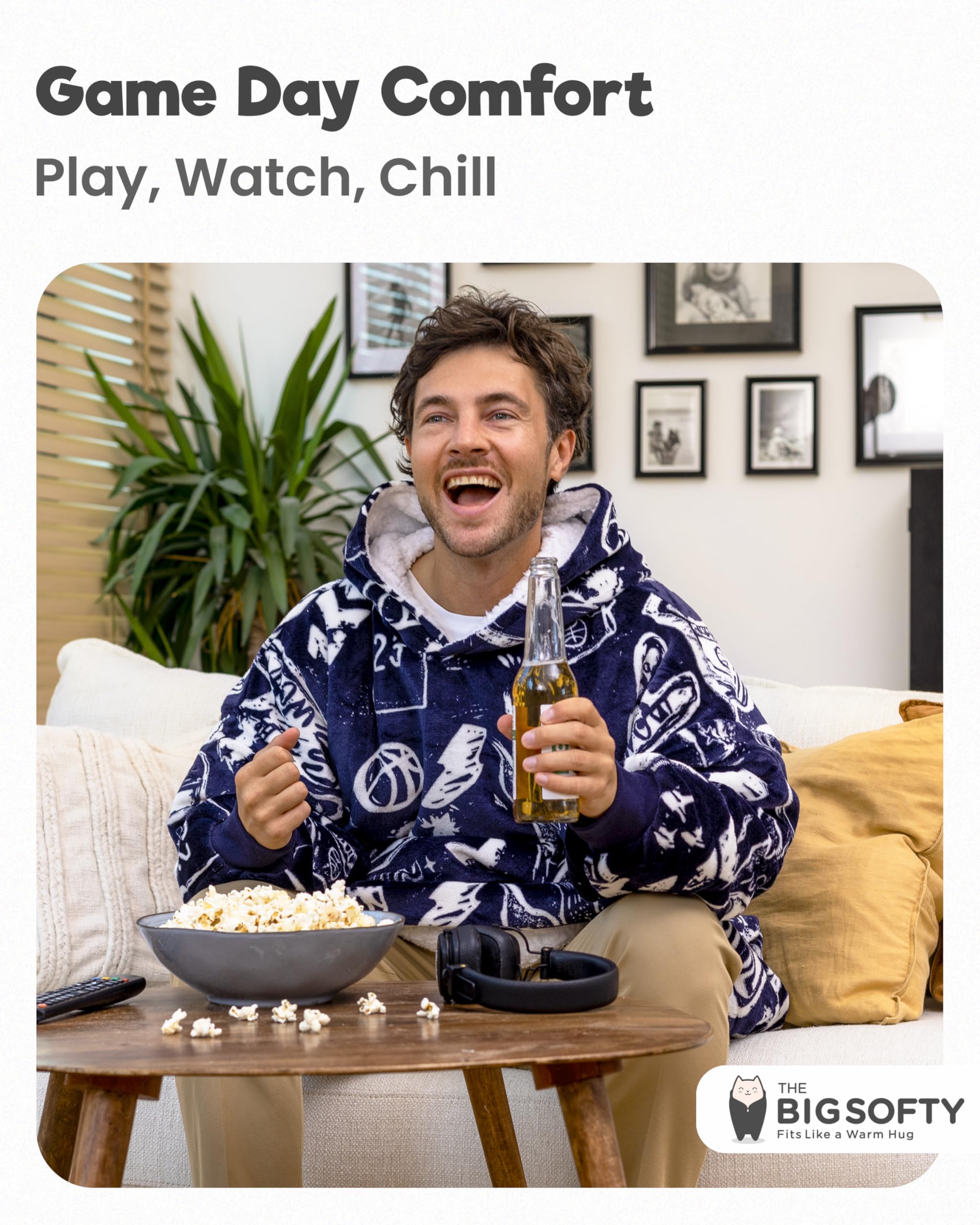 The Big Softy Oversized Blanket Hoodie Men - Basketball Graphic Print Oversized Hoodie, Super Soft Sherpa Warm Hooded Blanket, B