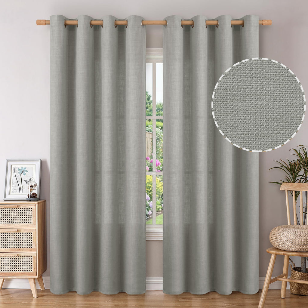 Bgment Faux Linen Curtains 90 Inches Long Set Of 2 Panels, Living Room Long Curtains Burlap Textured Thick Light Filtering Privacy Grommet Window Treatments, 52 X 90 Inch, Grey