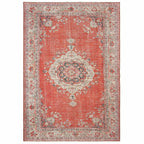 HomeRoots Polyester, Chenille 4’x6’ Red and Gray Oriental Area Rug