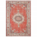 HomeRoots Polyester, Chenille 2’x3’ Red and Gray Oriental Scatter Rug