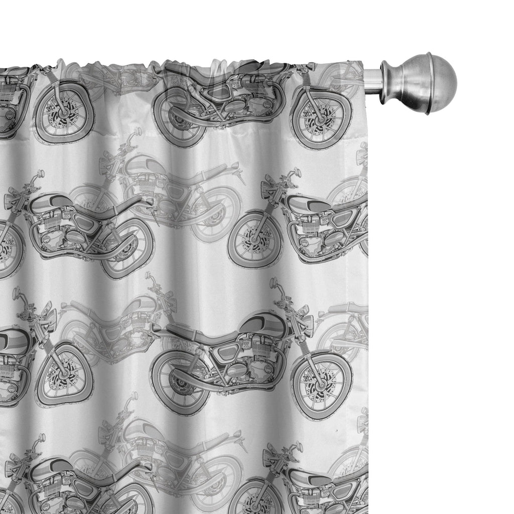 Ambesonne Motorcycle Window Curtains Pack of 2, Realistic Grayscale Illustration of Classic Motorcycles Many Details, Lightweigh