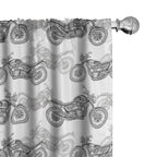 Ambesonne Motorcycle Window Curtains Pack of 2, Realistic Grayscale Illustration of Classic Motorcycles Many Details, Lightweigh