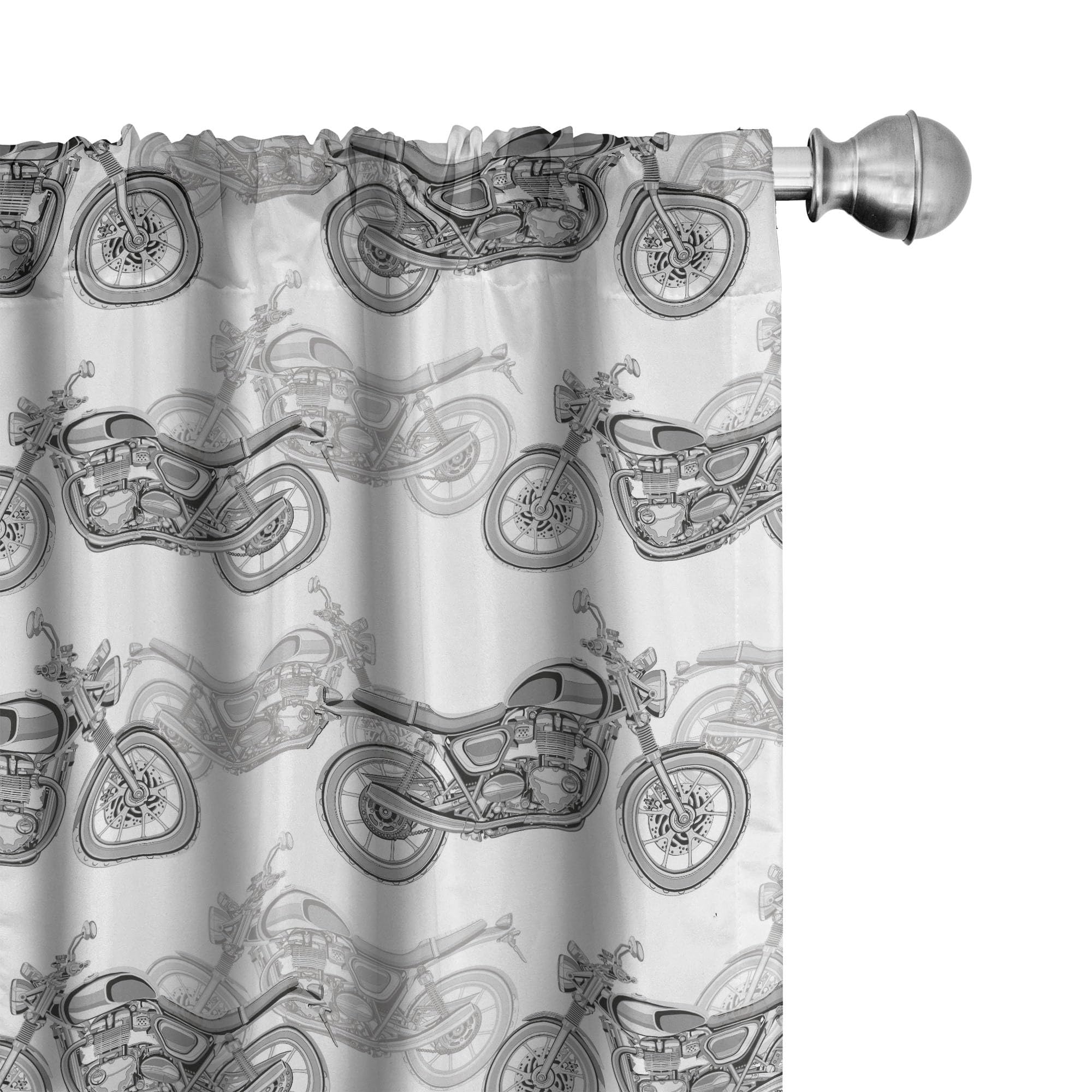 Ambesonne Motorcycle Window Curtains Pack of 2, Realistic Grayscale Illustration of Classic Motorcycles Many Details, Lightweigh