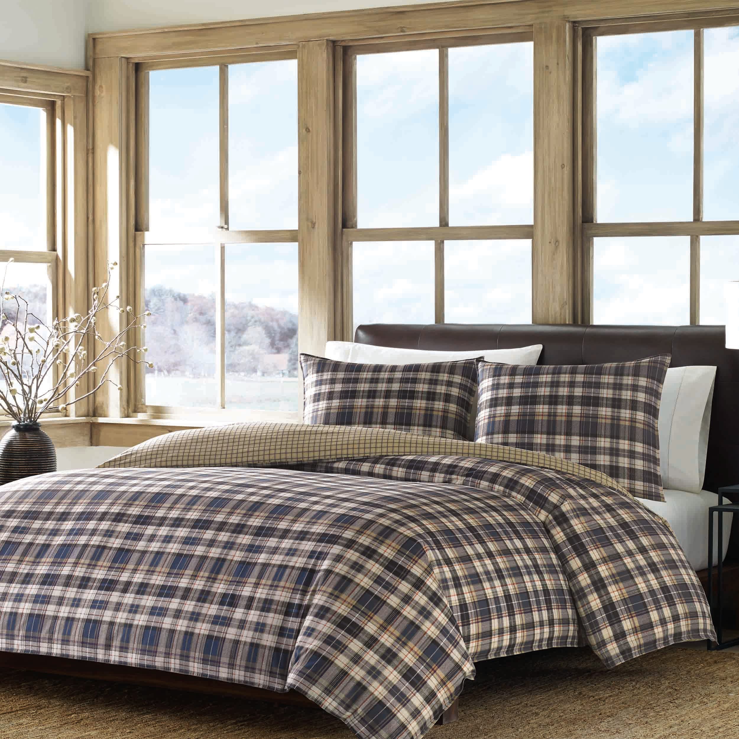 Eddie Bauer - Queen Duvet Cover Set, Reversible Bedding With Matching Shams, Plaid Home Decor For All Seasons (Port Gamble Blue,