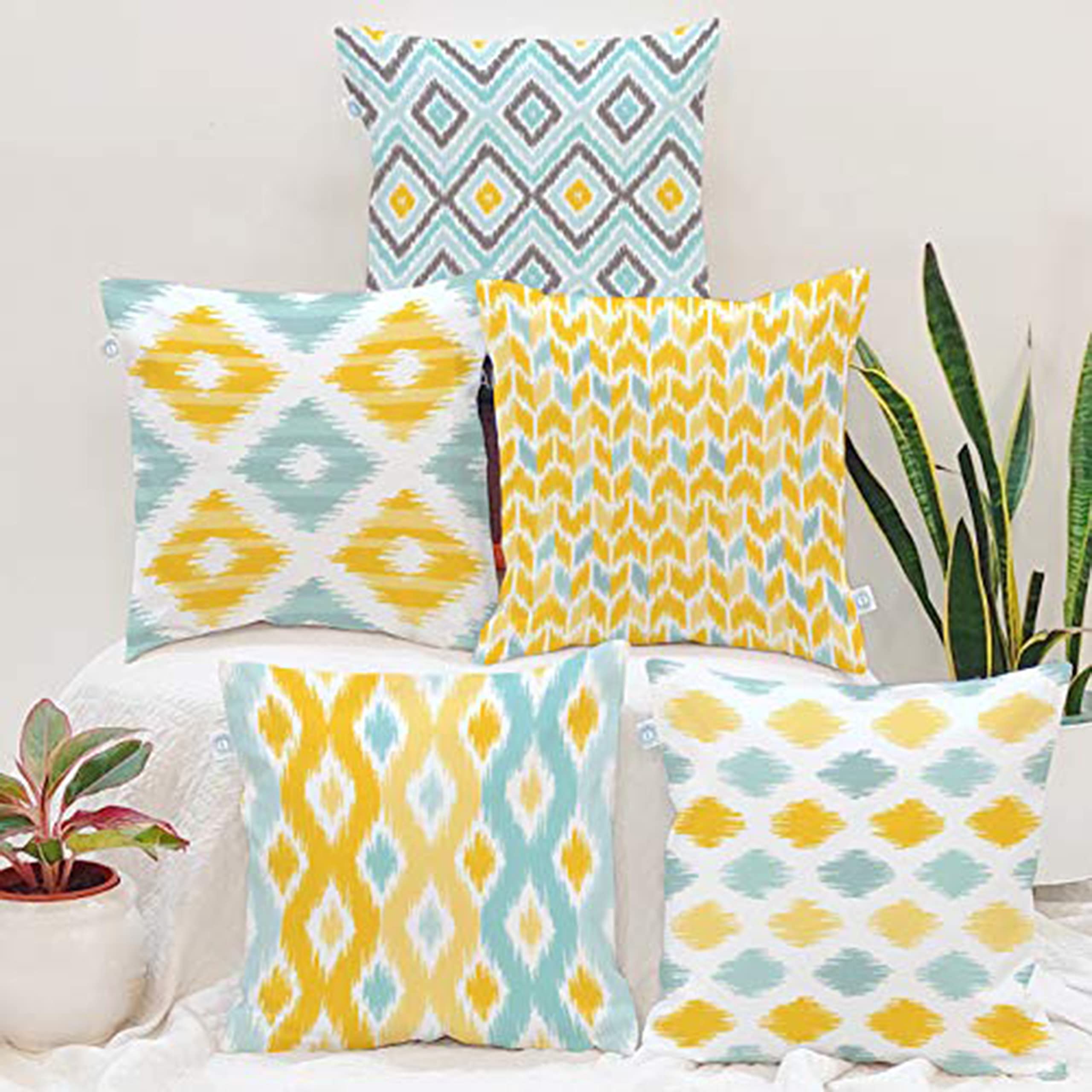 Stitchnest Poly Cotton 180 Tc Cushion Cover, 12 X 12 Inch, Multicolour, 5 Pieces