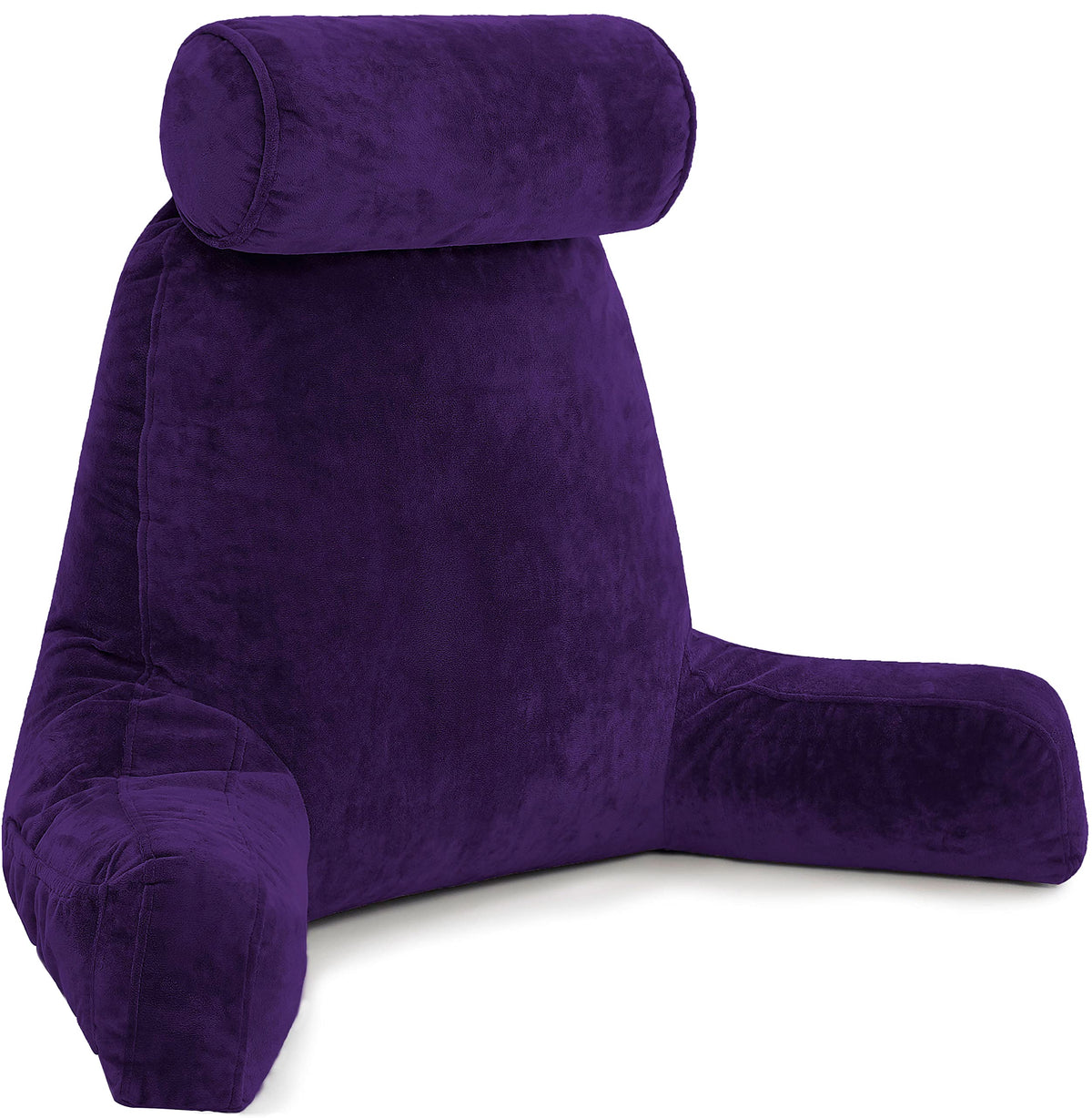 Husband Pillow Xxl Purple Backrest With Arms - Adult Reading Pillow With Shredded Memory Foam, Ultra-Comfy Removable Microplush