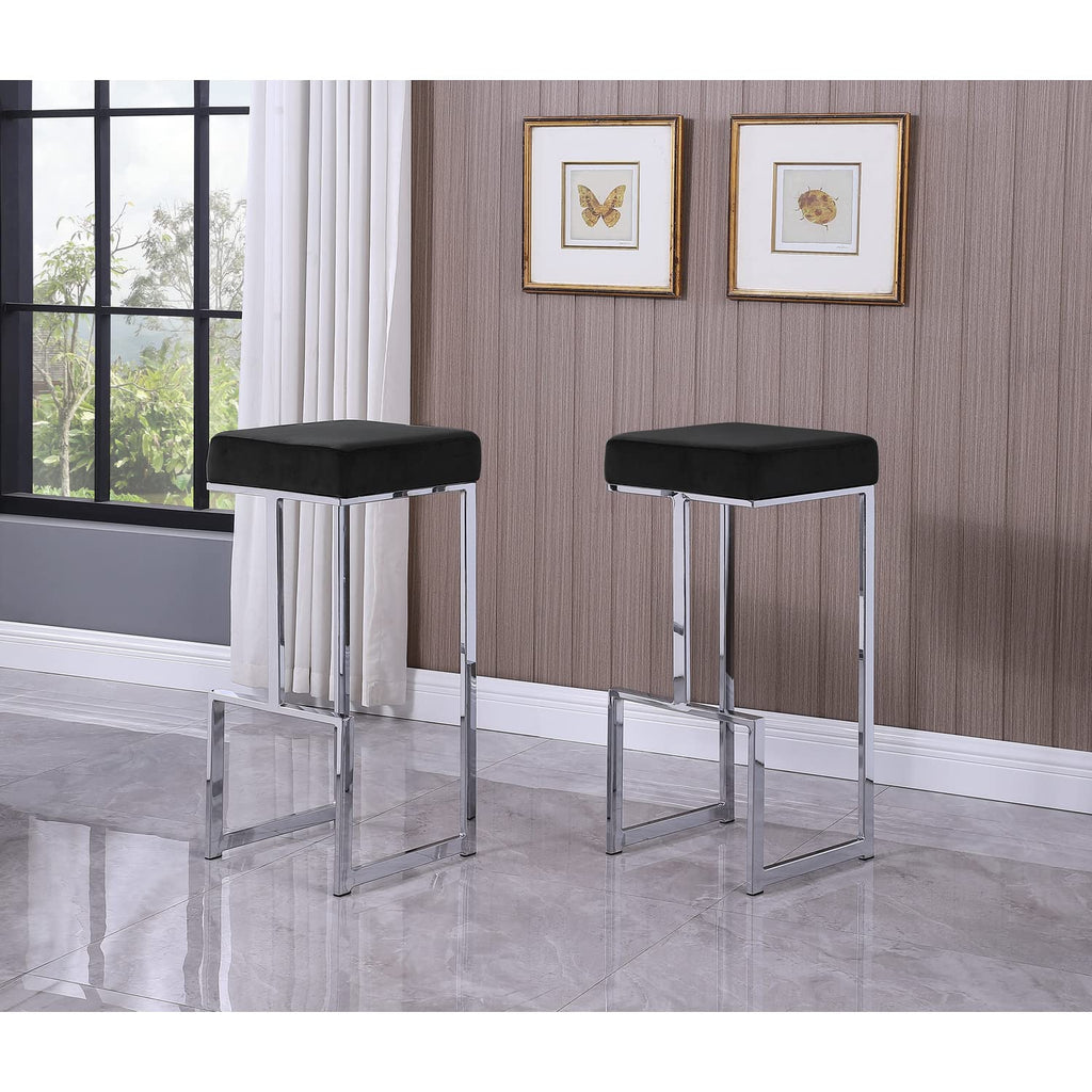 Best Master Furniture Dorrington Velvet Backless Bar Stool in Black/Silver (Set of 2)