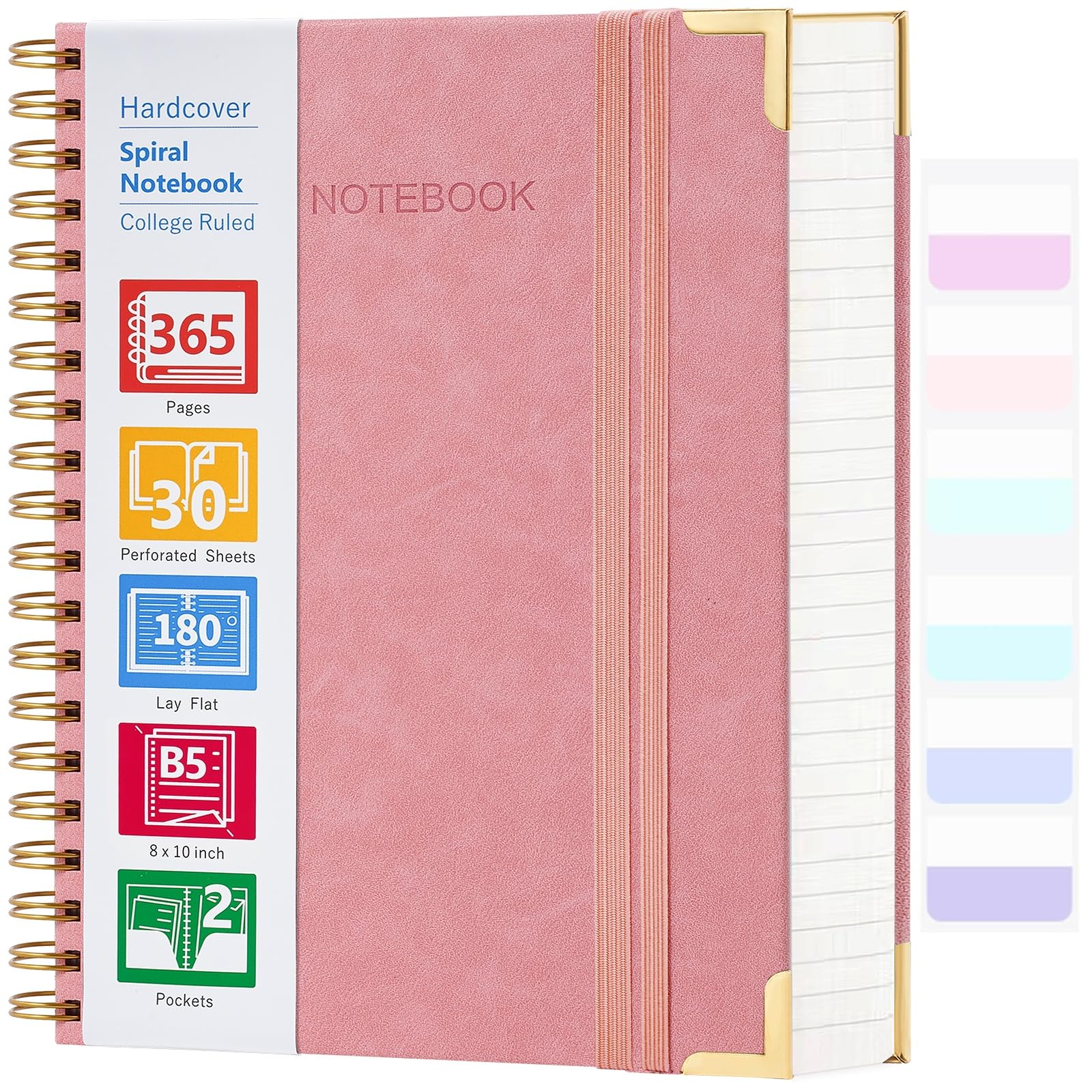 Spiral Notebook, 365 Page Hardcover Leather Notebook Journal, Large B5 Lined Journal For Women Men, College Ruled Notebooks For