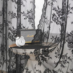 Seekright Black Lace Curtains 45 Inch Length Sheer Floral Curtains For Kitchen Cafe Rod Pocket Light Filtering Small Window Vict