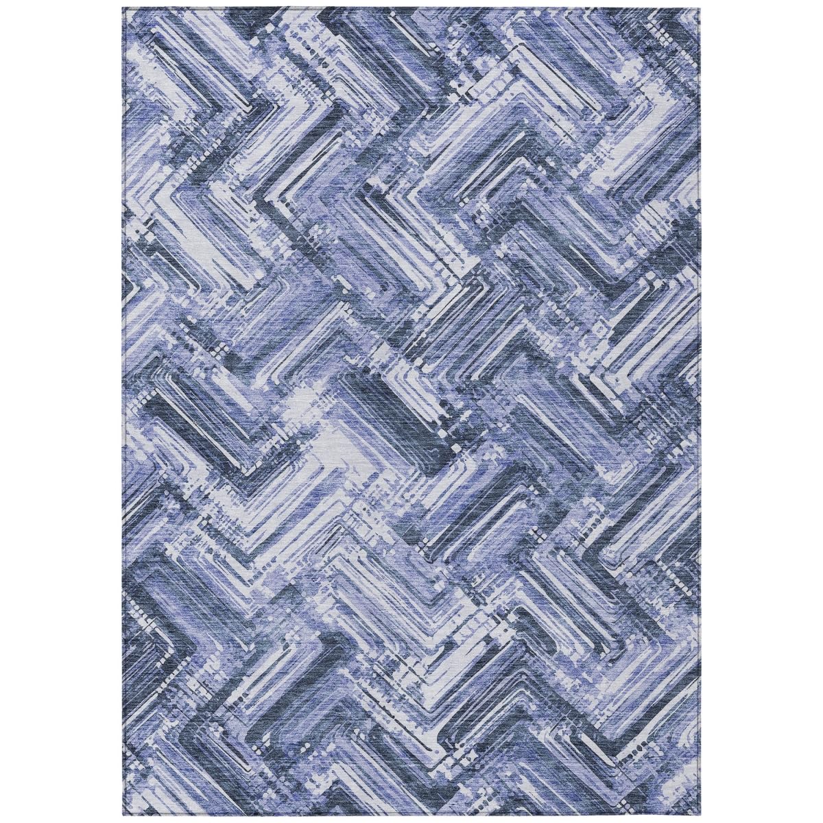 HomeRoots 579269 10 x 14 ft. Geometric Washable Indoor & Outdoor Rectangle Area Rug Navy Blue & Sky Blue